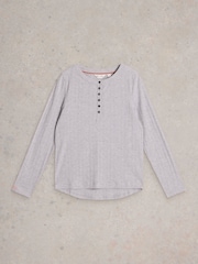 White Stuff Grey Hailey Rib Henley Jersey Top - Image 5 of 6