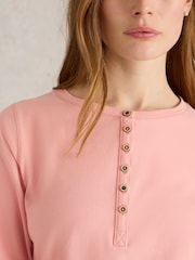 White Stuff Pink Hailey Henley Jersey Top - Image 4 of 6