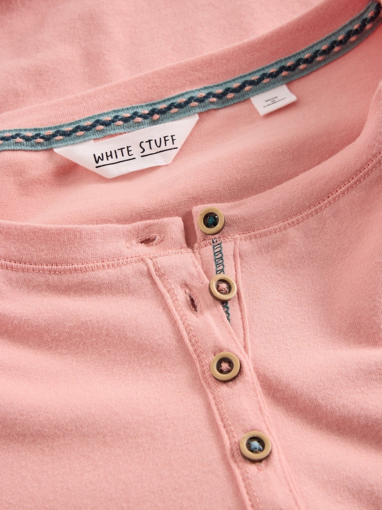 White Stuff Pink Hailey Henley Jersey Top - Image 6 of 6