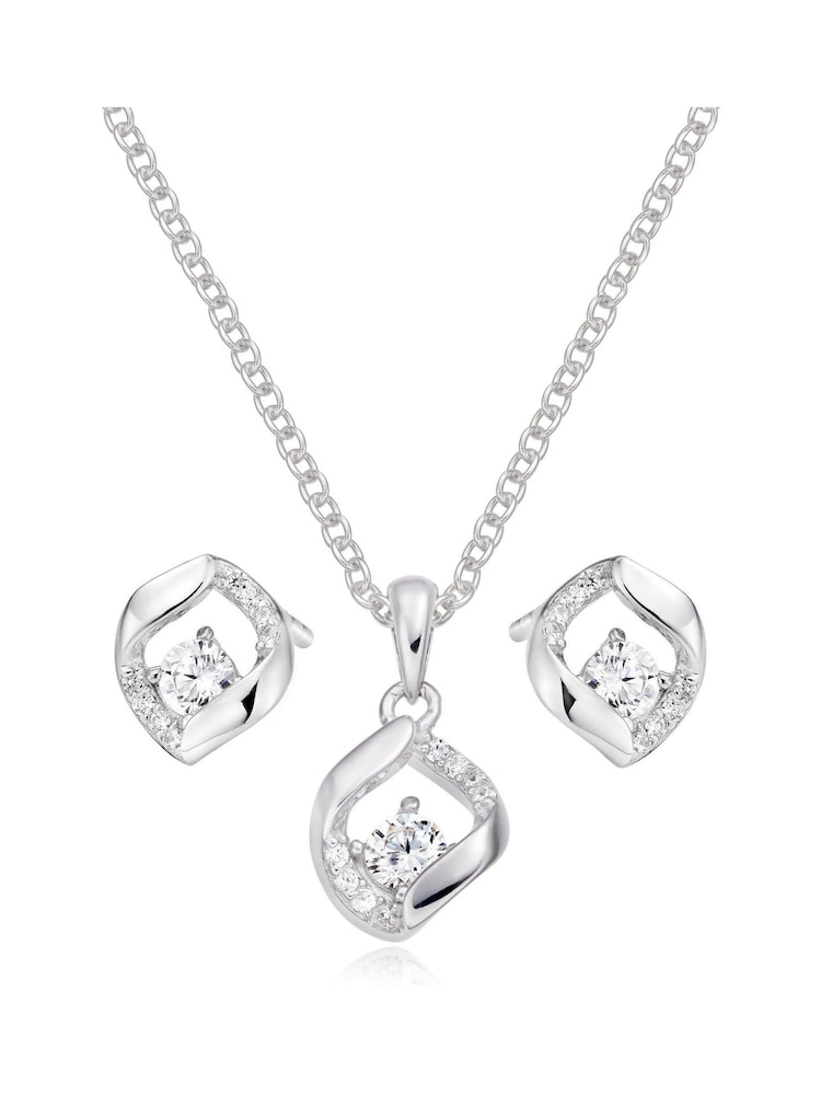 Beaverbrooks Sterling Silver Cubic Zirconia Pendant and Earrings Set - Image 1 of 3