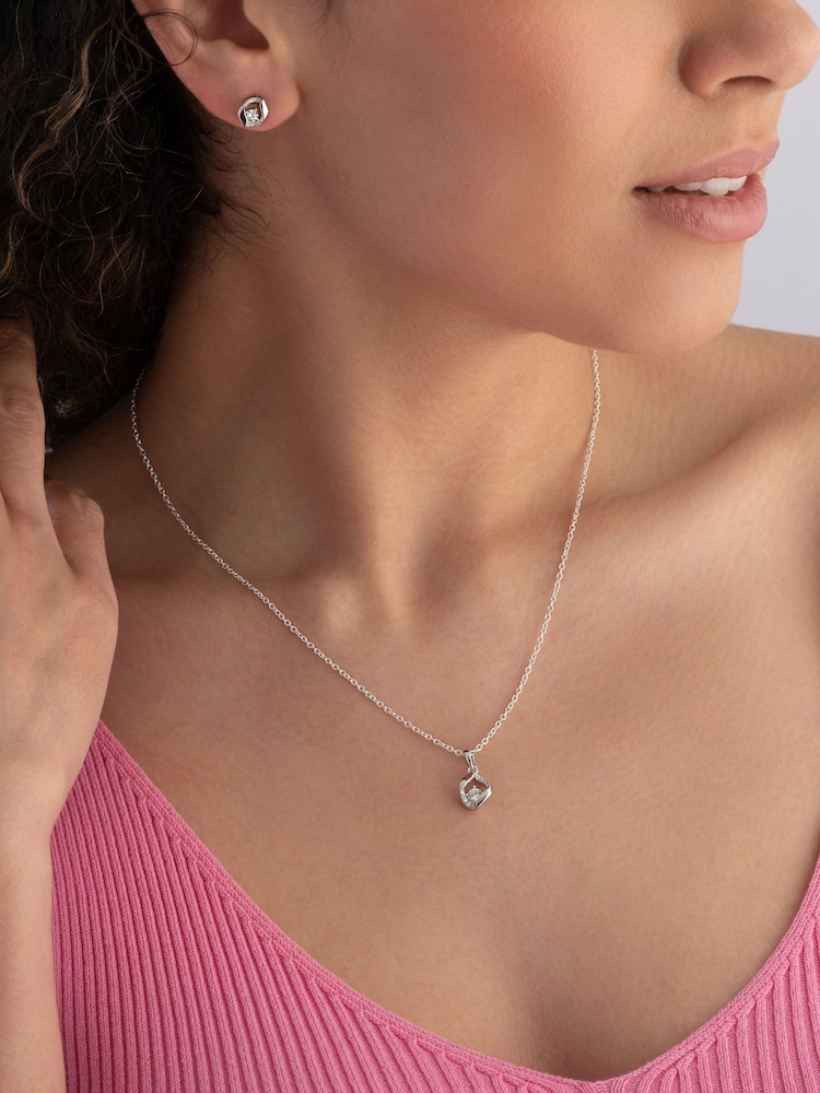 Beaverbrooks Sterling Silver Cubic Zirconia Pendant and Earrings Set - Image 2 of 3 Beaverbrooks Sterling Silver Cubic Zirconia Pendant and Earrings Set - Image 2 of 3