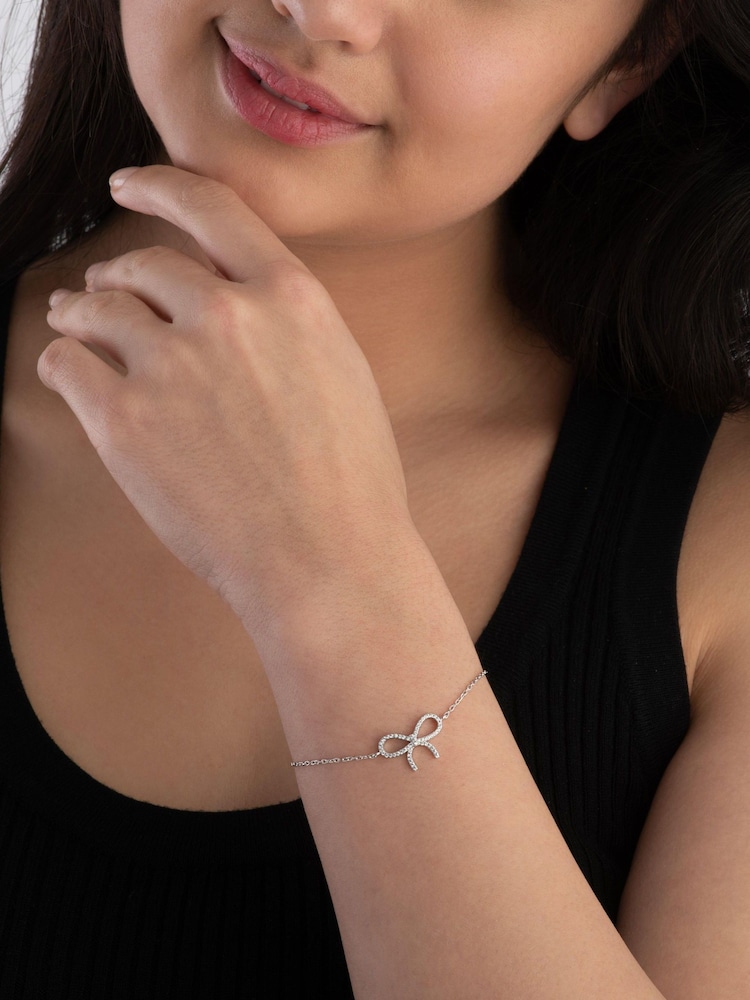 Beaverbrooks Sterling Silver Cubic Zirconia Bow Bracelet - Image 2 of 3