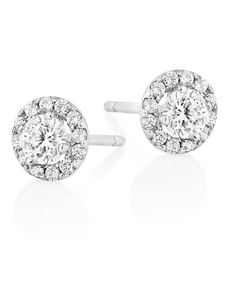 Beaverbrooks 9ct White Silver Cubic Zirconia Stud Earrings - Image 1 of 3