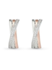 Beaverbrooks Silver and Rose Gold Plated Crossover Earrings - Image 1 of 3