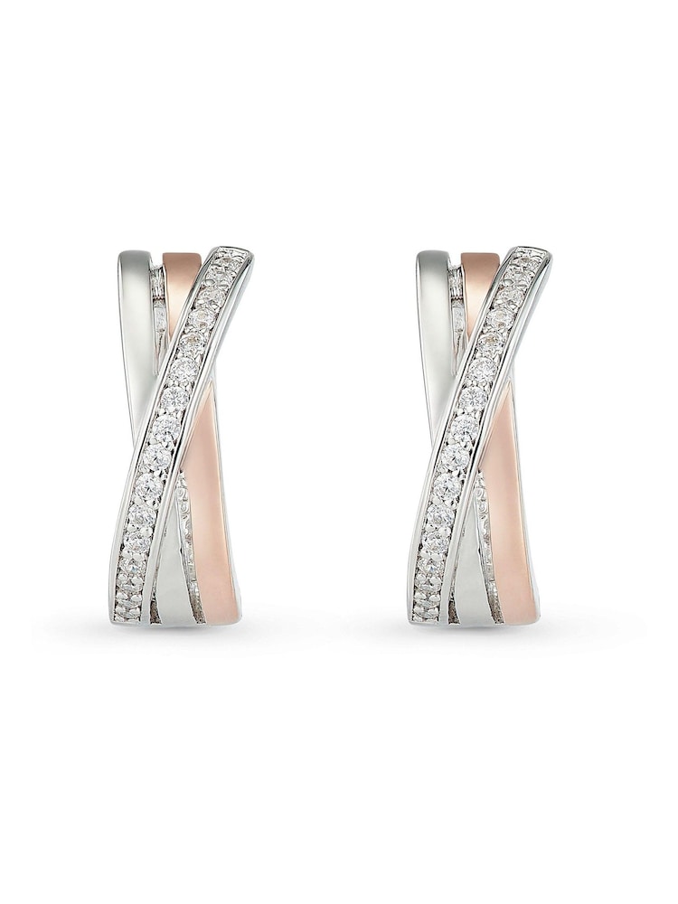 Beaverbrooks Silver and Rose Gold Plated Crossover Earrings - Image 1 of 3 Beaverbrooks Silver and Rose Gold Plated Crossover Earrings - Image 1 of 3