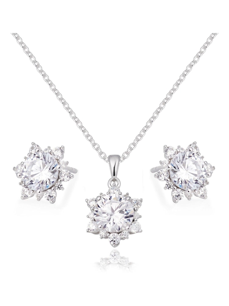 Beaverbrooks Sterling Silver Cubic Zirconia Pendant and Earrings Set - Image 1 of 3 Beaverbrooks Sterling Silver Cubic Zirconia Pendant and Earrings Set - Image 1 of 3