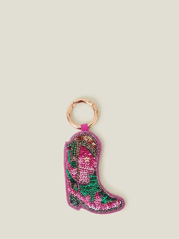 Accessorize Pink Sequin Cowboy Boot Charm Bag - Image 1 of 2 Accessorize Pink Sequin Cowboy Boot Charm Bag - Image 1 of 2