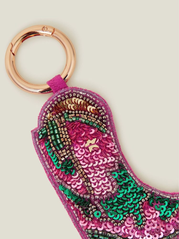 Accessorize Pink Sequin Cowboy Boot Charm Bag - Image 2 of 2 Accessorize Pink Sequin Cowboy Boot Charm Bag - Image 2 of 2
