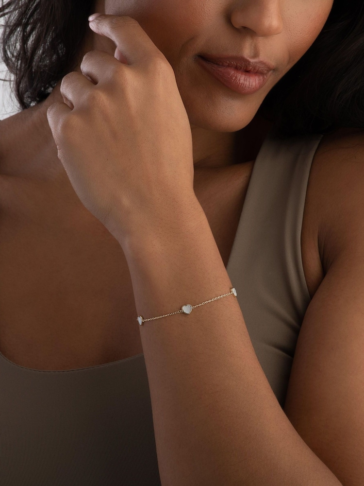 Beaverbrooks 9ct Yellow Gold Mother of Pearl Heart Bracelet - Image 5 of 5