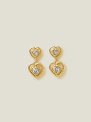 Accessorize Gold Tone 14ct Diamante Heart Drop Earrings - Image 1 of 3
