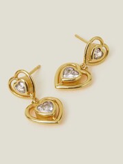 Accessorize Gold Tone 14ct Diamante Heart Drop Earrings - Image 2 of 3