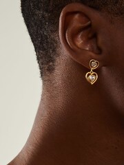 Accessorize Gold Tone 14ct Diamante Heart Drop Earrings - Image 3 of 3