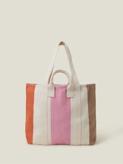 Accessorize Natural Colourblock Stripe Canvas Tote Bag - Image 1 of 2