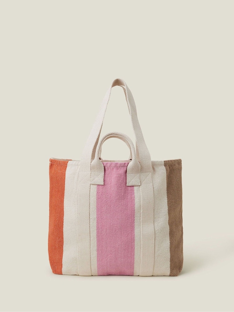 Accessorize Natural Colourblock Stripe Canvas Tote Bag - Image 1 of 2