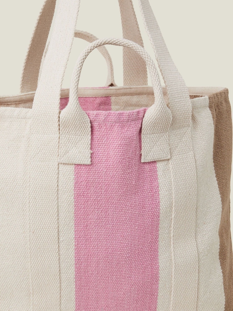 Accessorize Natural Colourblock Stripe Canvas Tote Bag - Image 2 of 2