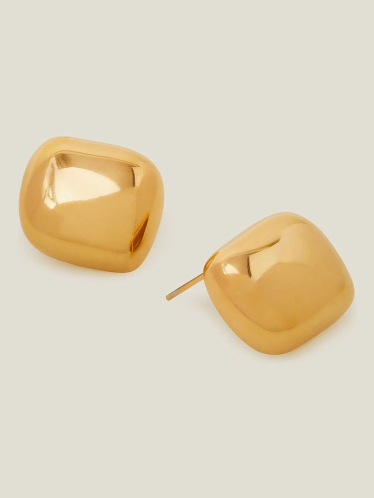 Accessorize Gold Tone 14ct Stainless Steel Button Earrings - Image 2 of 3