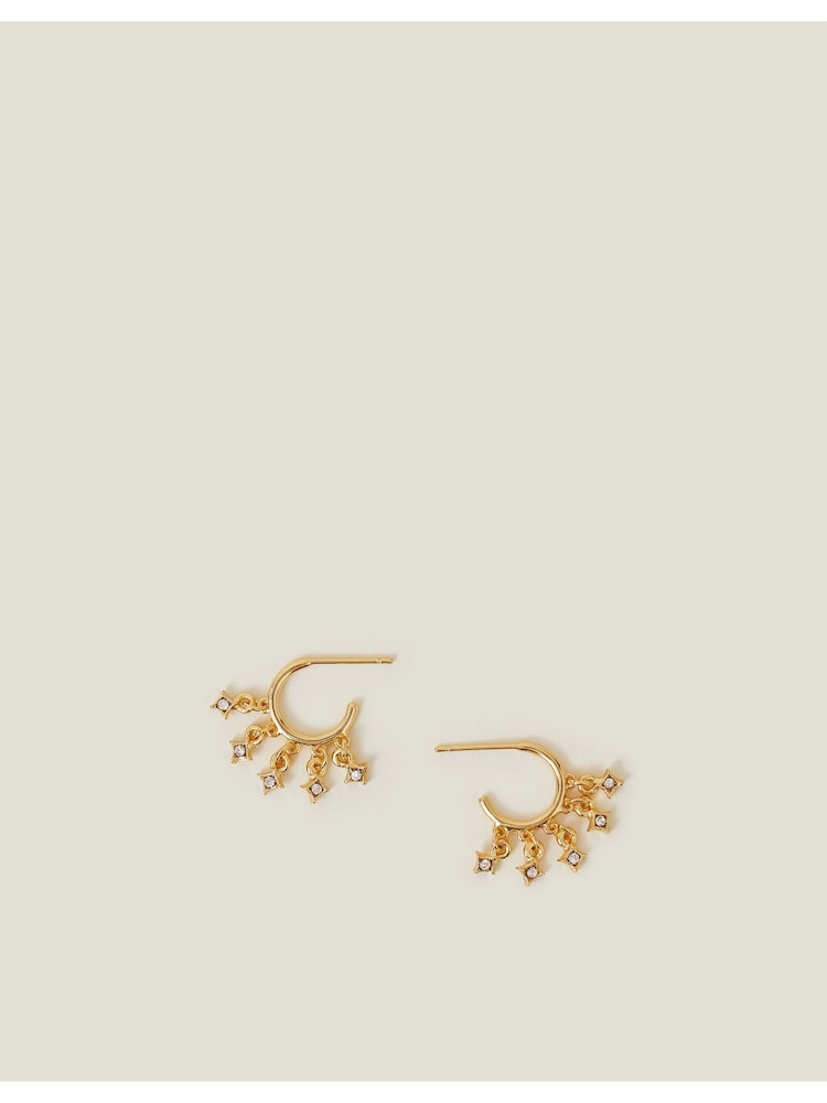 Accessorize Gold Tone 14ct Sparkle Charm Hoop Earrings - Image 1 of 3