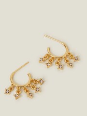Accessorize Gold Tone 14ct Sparkle Charm Hoop Earrings - Image 2 of 3