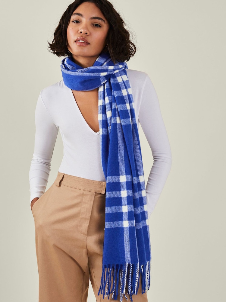 Accessorize Blue Check Blanket Scarf - Image 1 of 3 Accessorize Blue Check Blanket Scarf - Image 1 of 3