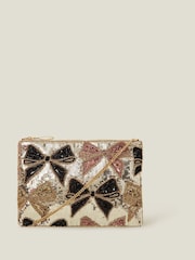 Accessorize Gold Sequin Bow Zip Top Clutch Bag - Image 2 of 3