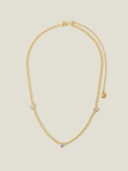 Accessorize Gold Tone 14ct Diamante Heart Station Necklace - Image 1 of 3