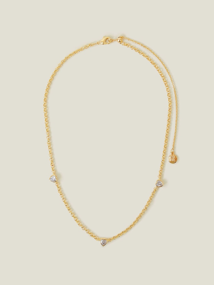 Accessorize Gold Tone 14ct Diamante Heart Station Necklace - Image 1 of 3