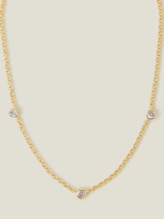 Accessorize Gold Tone 14ct Diamante Heart Station Necklace - Image 2 of 3