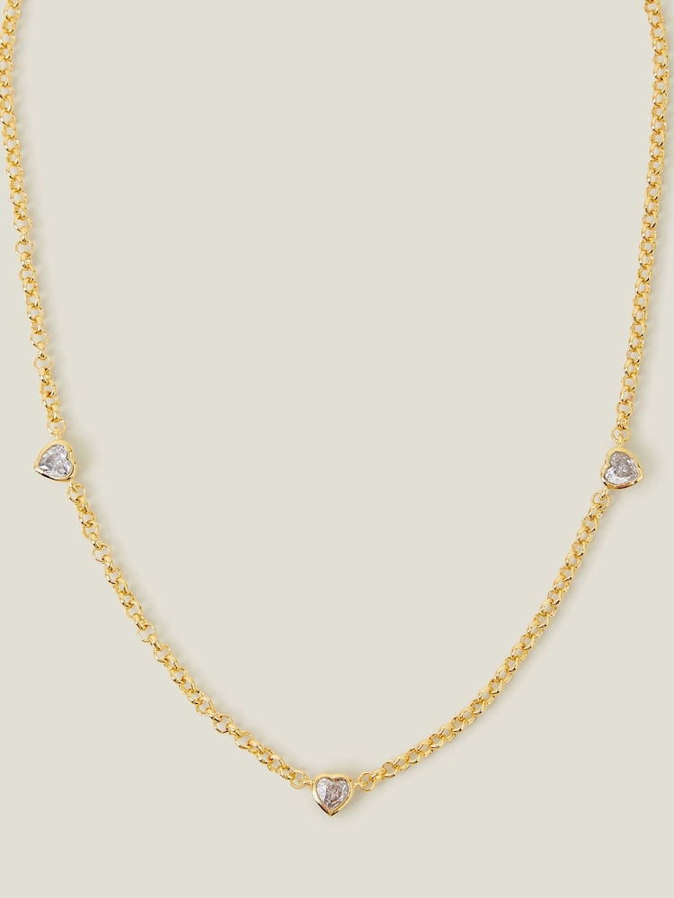 Accessorize Gold Tone 14ct Diamante Heart Station Necklace - Image 2 of 3 Accessorize Gold Tone 14ct Diamante Heart Station Necklace - Image 2 of 3