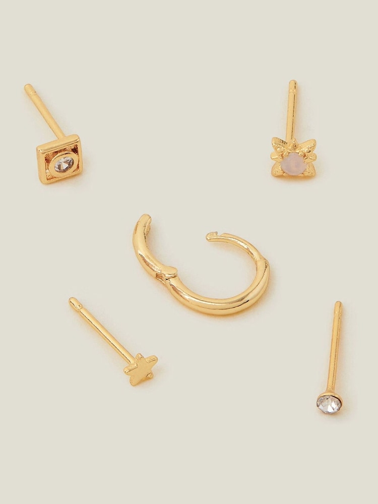 Accessorize Gold Tone 14ct Irregular Earrings 5 Pack - Image 1 of 2