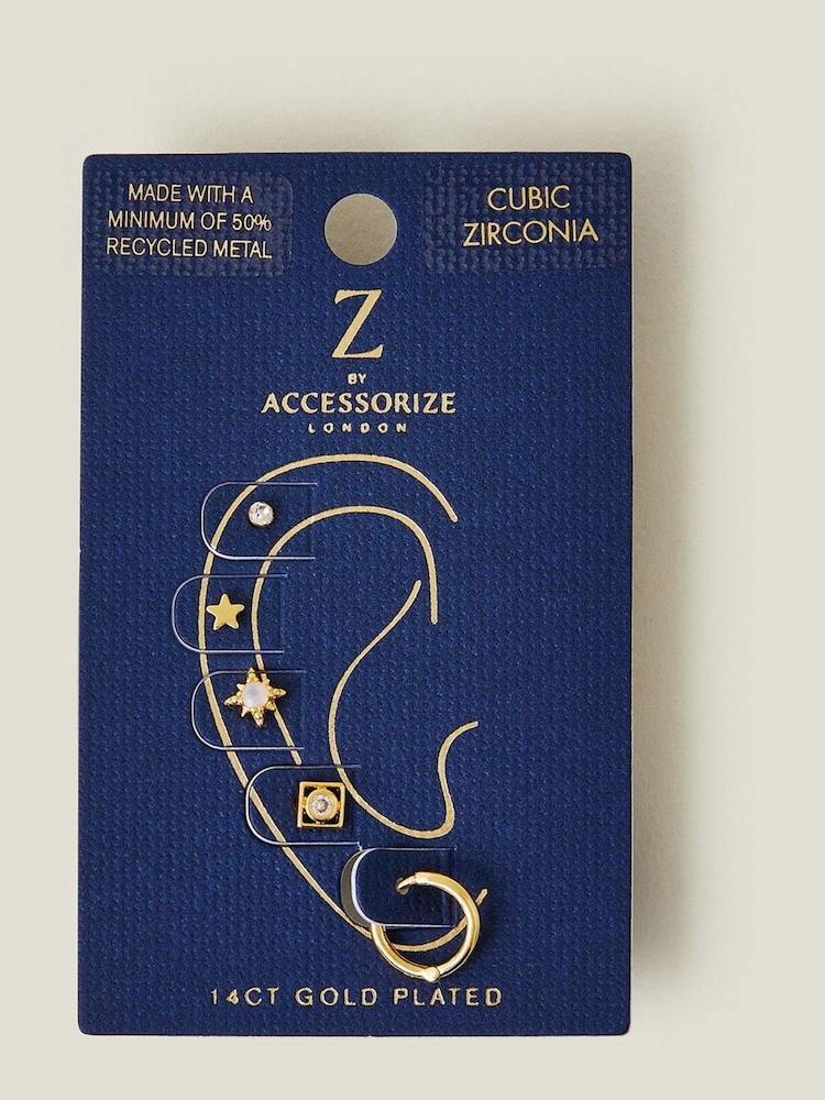 Accessorize Gold Tone 14ct Irregular Earrings 5 Pack - Image 2 of 2