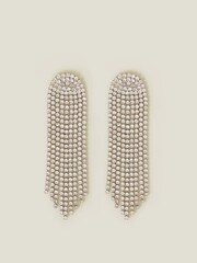 Accessorize White Diamante Chain Tassel Earrings - Image 1 of 3