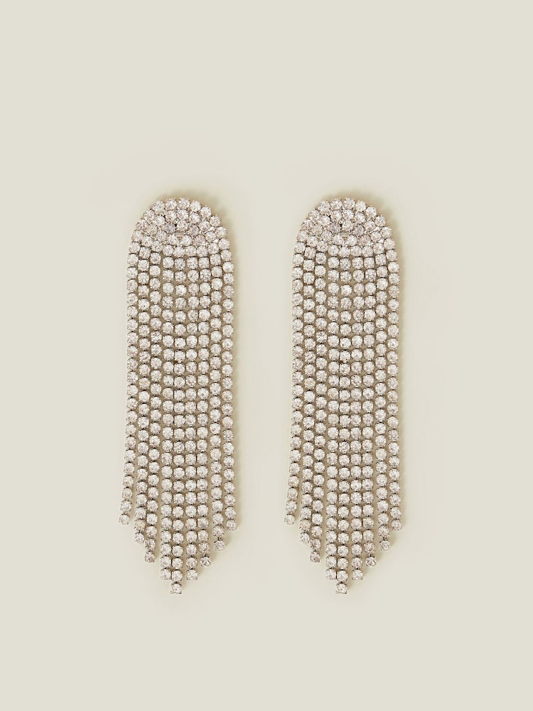 Accessorize White Diamante Chain Tassel Earrings - Image 1 of 3