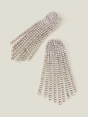 Accessorize White Diamante Chain Tassel Earrings - Image 2 of 3
