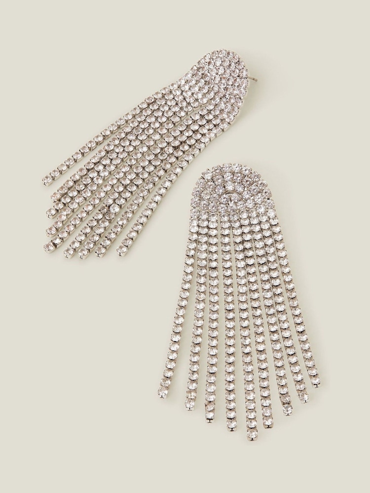 Accessorize White Diamante Chain Tassel Earrings - Image 2 of 3
