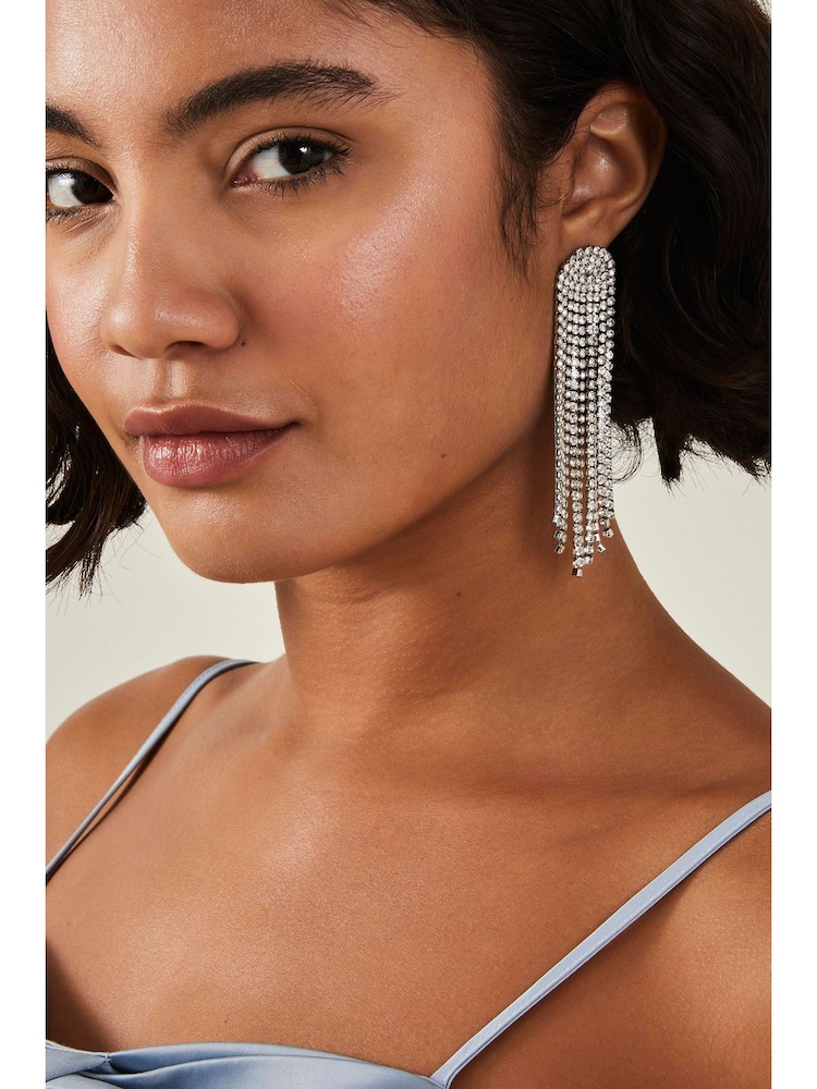 Accessorize White Diamante Chain Tassel Earrings - Image 3 of 3