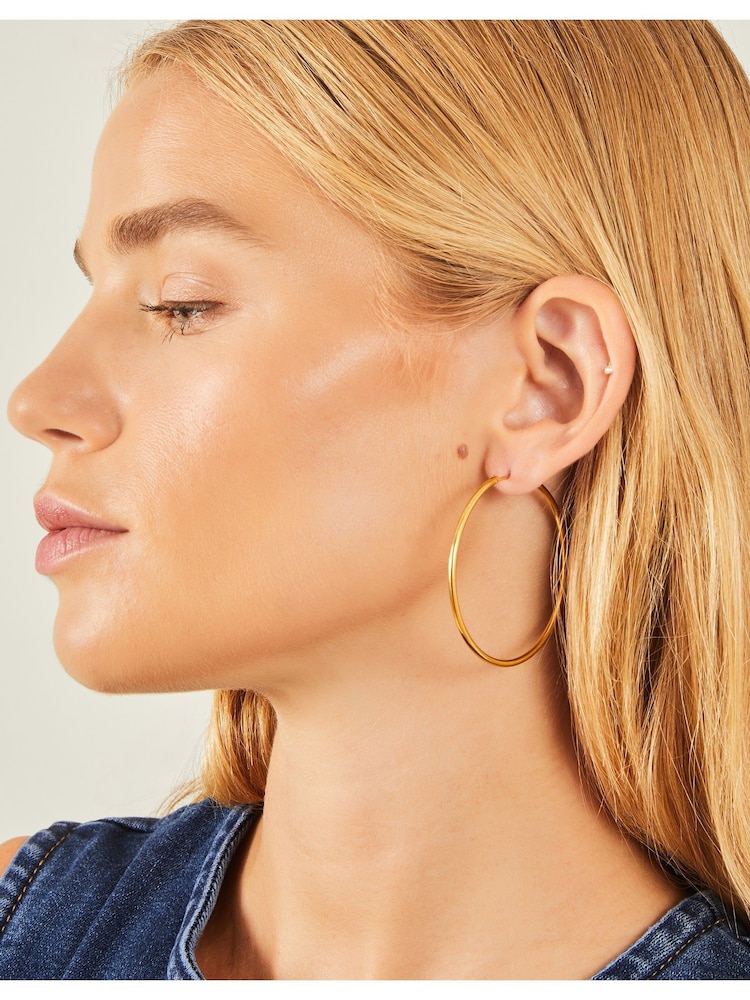 Accessorize Gold Tone 14ct Stainless Steel Tube Hoops - Image 2 of 2