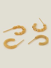 Accessorize Gold Tone 14ct Twisted Huggie Hoop Earrings 2 Pack - Image 2 of 3