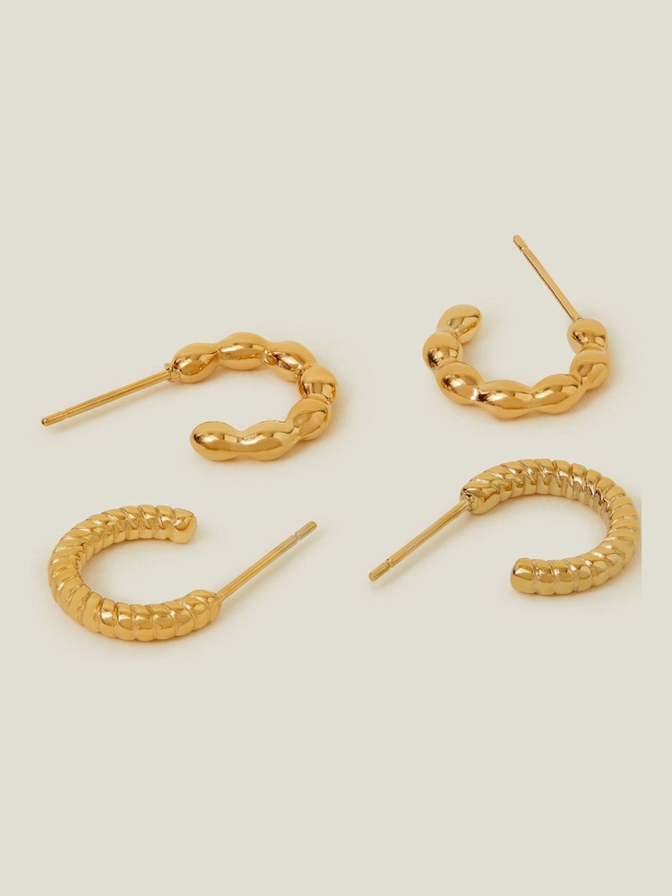 Accessorize Gold Tone 14ct Twisted Huggie Hoop Earrings 2 Pack - Image 2 of 3