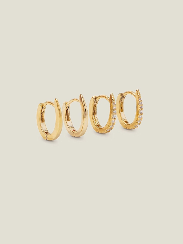 Accessorize Gold Tone 14ct Pointed Hoop Earrings 2 Pack - Image 1 of 3