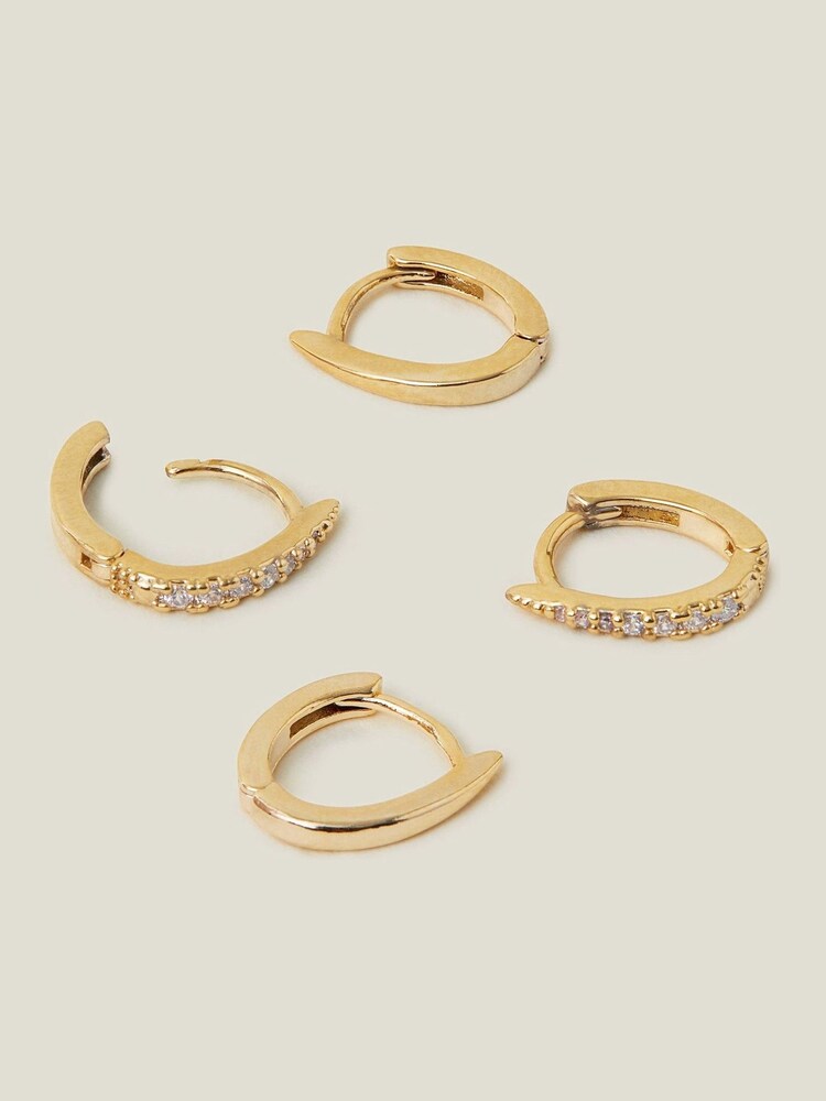 Accessorize Gold Tone 14ct Pointed Hoop Earrings 2 Pack - Image 2 of 3 Accessorize Gold Tone 14ct Pointed Hoop Earrings 2 Pack - Image 2 of 3