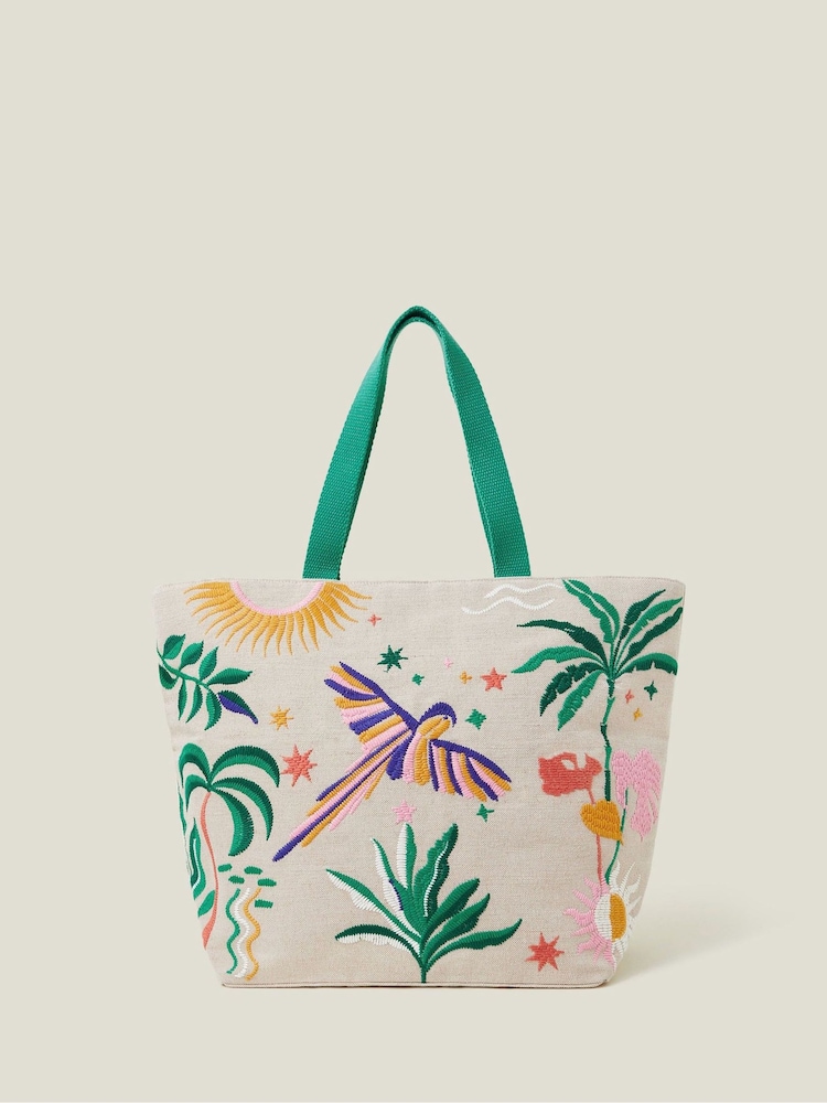 Accessorize Natural Embroidered Parrot Large Tote Bag - Image 2 of 3 Accessorize Natural Embroidered Parrot Large Tote Bag - Image 2 of 3