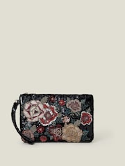 Accessorize Black Floral Embellished Clutch Bag - Image 1 of 2