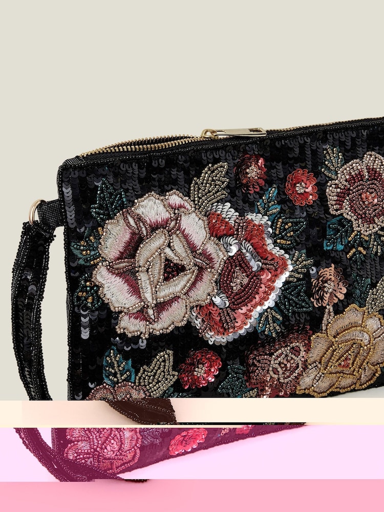 Accessorize Black Floral Embellished Clutch Bag - Image 2 of 2