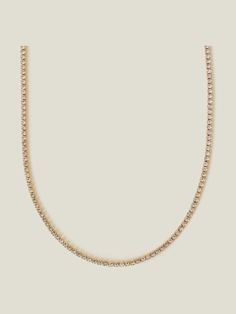 Accessorize Gold Tone 14ct Stainless Steel Tennis Necklace - Image 2 of 2
