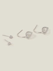 Accessorize Silver Tone Diamante Heart Stud and Hoop Earrings 2 Pack - Image 2 of 3