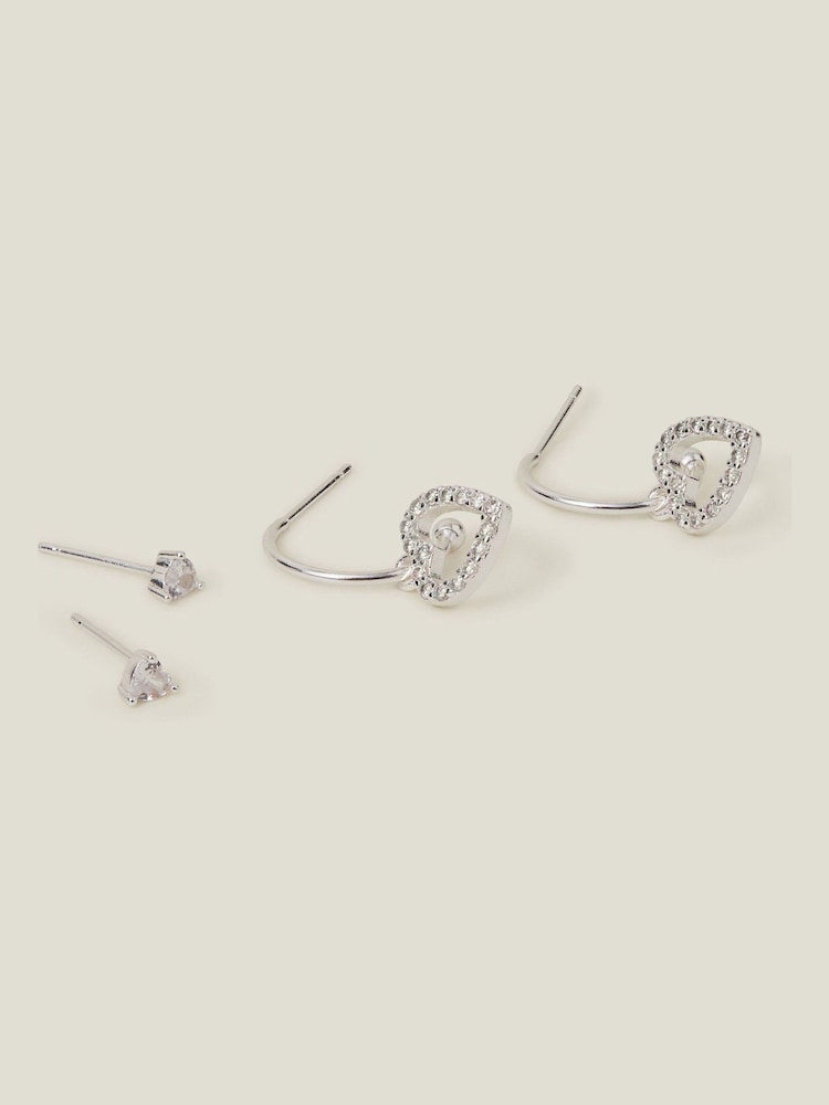 Accessorize Silver Tone Diamante Heart Stud and Hoop Earrings 2 Pack - Image 2 of 3 Accessorize Silver Tone Diamante Heart Stud and Hoop Earrings 2 Pack - Image 2 of 3