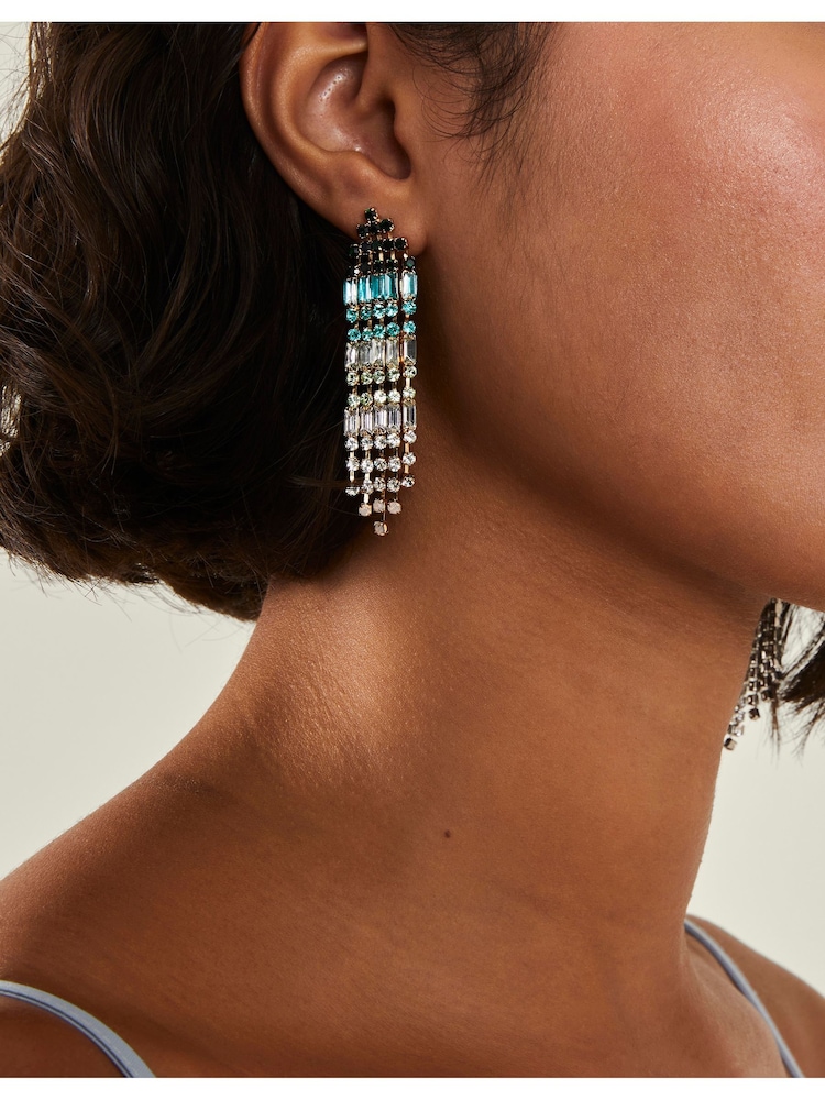 Accessorize Blue Gemstone Tassel Earrings - Image 3 of 3