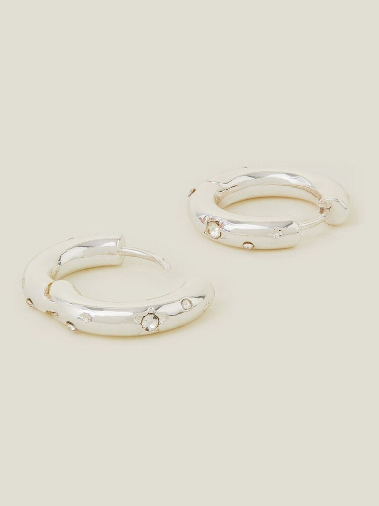 Accessorize Silver Tone Sterling Celestial Chunky Hoop Earrings - Image 3 of 3