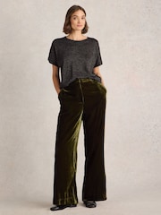 White Stuff Green Belle Wide Leg Velvet Trousers - Image 1 of 6