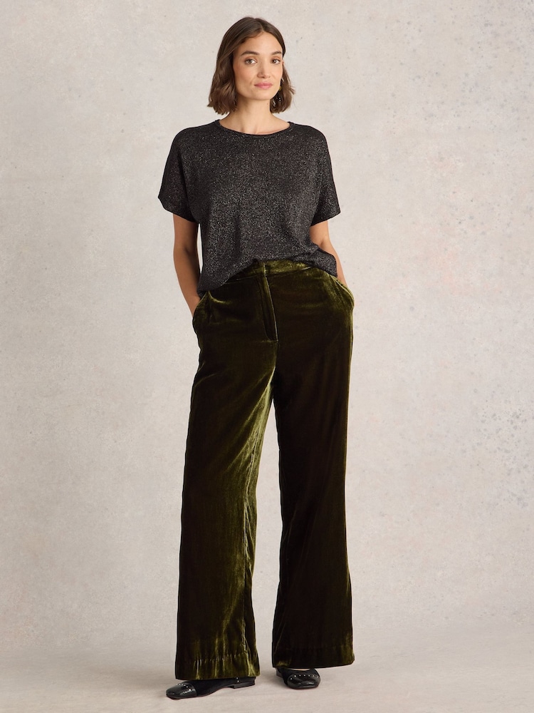White Stuff Green Belle Wide Leg Velvet Trousers - Image 1 of 6